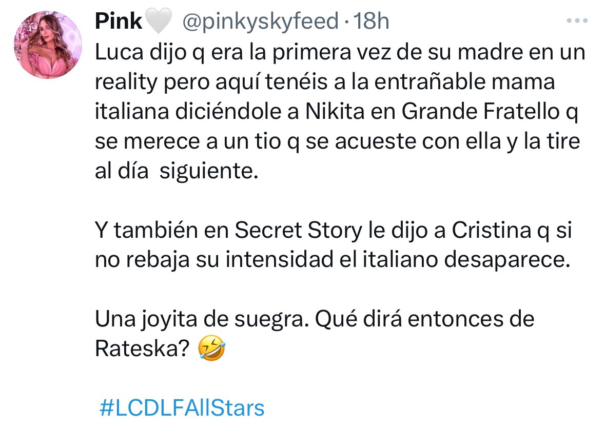 antiportistas's tweet photo. "Mi mamá es difícil q vaya a conocer a personas con las q yo estoy intentando hacer algo"
Osea: su madre no conoce a todas las mujeres q pasan x su vida.
¿Dónde dice q su madre es la 1ra vez q va a un reality?
Pinky haciendo el ridículo x 84444 vez
#LucaOne25A #LCDLFAllStars https://t.co/5bUexlQKT7
