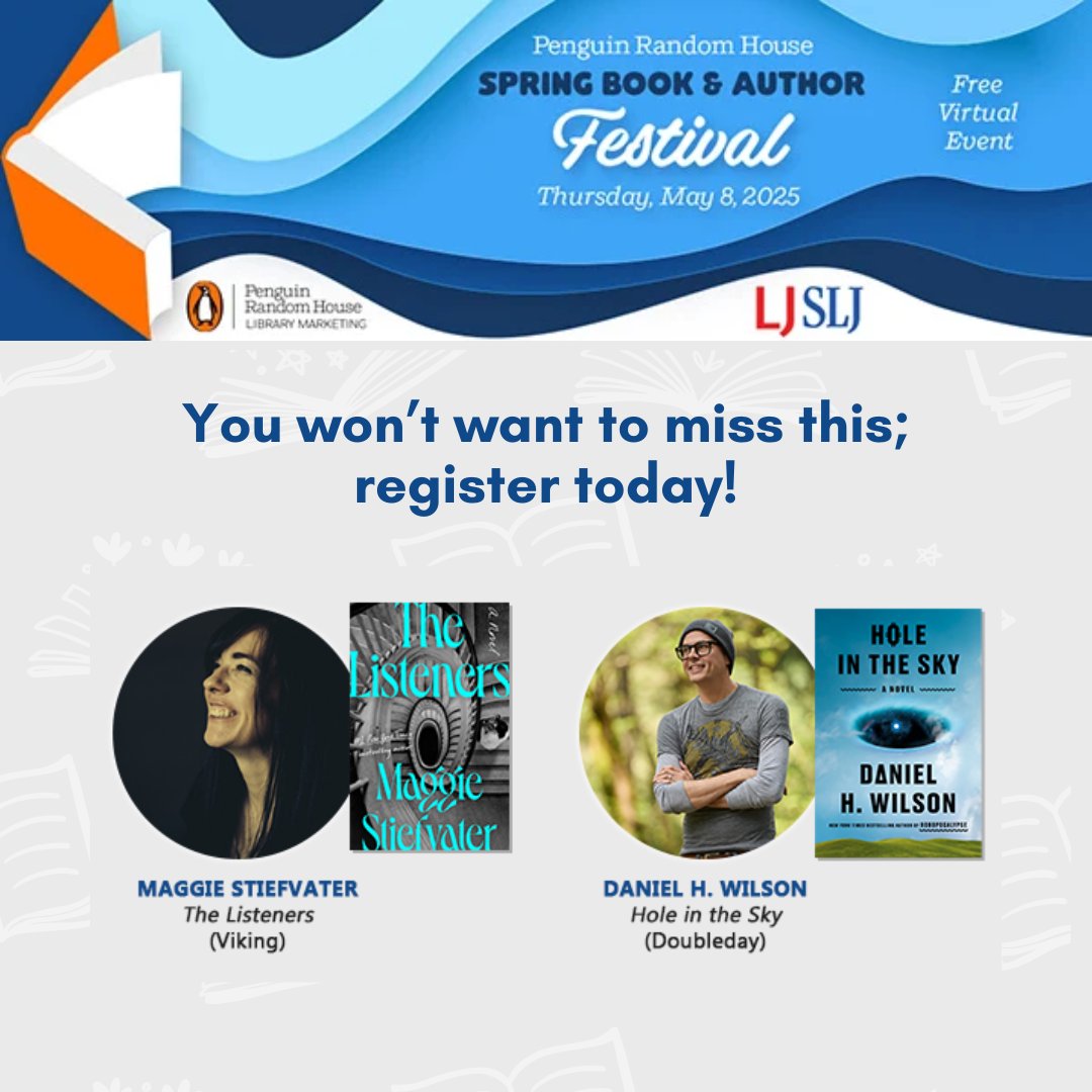 Don’t miss the Spring 2025 virtual book fest on May 8! Join Penguin Random House, LJ, and SLJ for a free day of author chats, book buzz, and reader fun. Save your spot now! 📚 

📅 Thursday, May 8th
🔗 hubs.la/Q03jM8cy0
#PRHBookFest