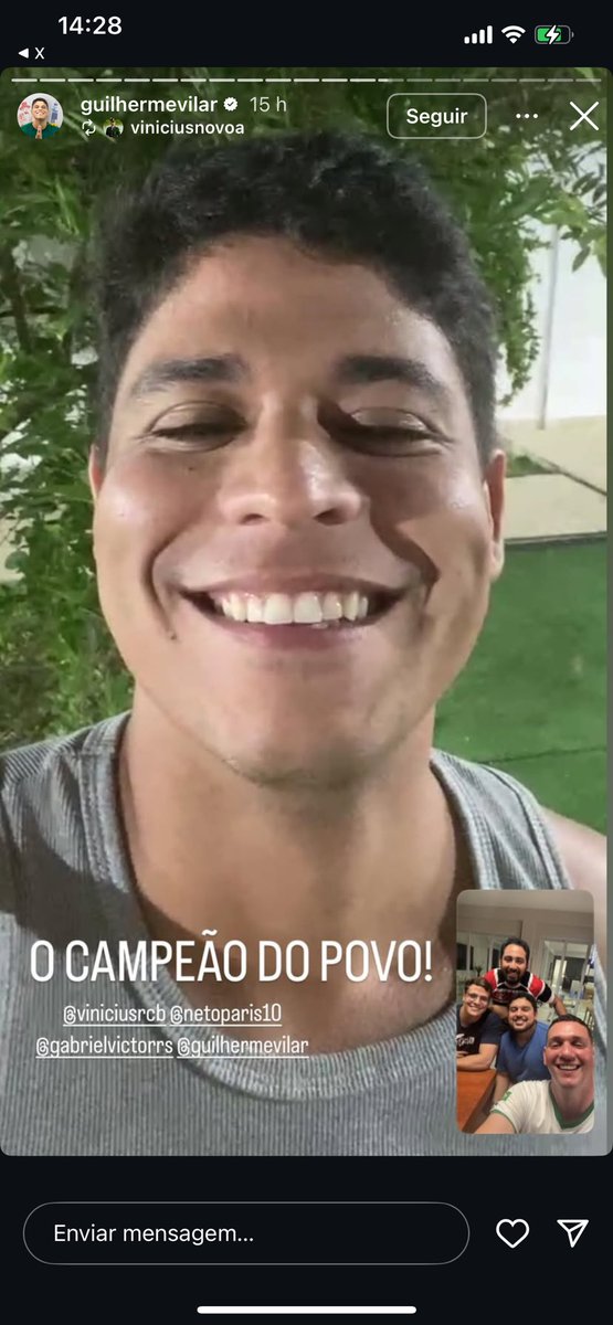 PaolaDeboche's tweet photo. Guilherme reposta stories com a seguinte legenda: "O CAMPEÃO DO POVO" #BBB25 https://t.co/53cHGVHFnd