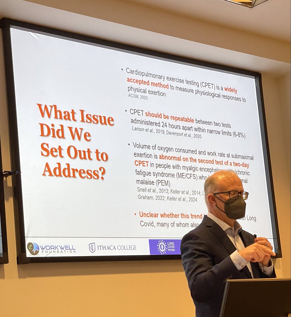 Learning about abnormal post exertional recovery in people living with long COVID from <a href="/sunsopeningband/">Todd Davenport</a> #COVIDRehab at the 2025 international forum on COVID rehabilitation research <a href="/UofTCOVIDRehab/">Rehabilitation Science Research Network for COVID</a>