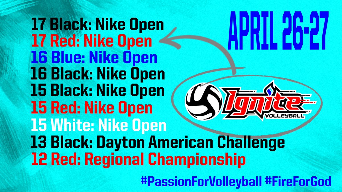 ignitevbc's tweet photo. It's a busy weekend of IGNITE volleyball with seven more teams wrapping up their season.

Good Luck to all our teams playing this weekend! Finish Strong!

#PassionForVolleyball #FireForGod https://t.co/iTvHLRkgSu