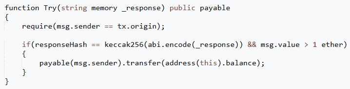 duoxehyon's tweet photo. Interesting scam that has been running since 2018:

A contract with 40 ETH that anyone can take if you could solve this one puzzle, but you have to send 1 ETH to answer: https://t.co/2Dy4oDGTwa