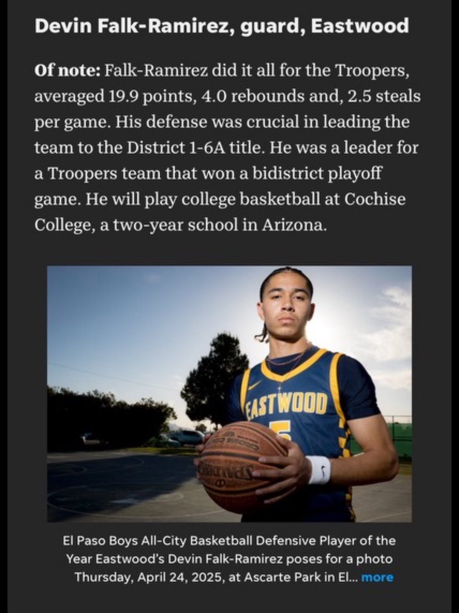 Eastwood Basketball (@eastwoodbasket1) on Twitter photo Please join us in congratulating <a href="/devfalkramirez/">ᴅᴇᴠɪɴ ғᴀʟᴋ-ʀᴀᴍɪʀᴇᴢ</a> on earning All-City Defensive player of the Year!! Can’t wait for the next journey <a href="/CampCochiseMBB/">CampCochise</a>. He will continue to be great. Congratulations Devin! <a href="/Ray_Marshl/">Ray Marshall</a> <a href="/Coach_Celaya/">Coach Celaya</a> @Btorres_EHS <a href="/EHSCoachLopez/">Julio Lopez</a> Please join us in congratulating <a href="/devfalkramirez/">ᴅᴇᴠɪɴ ғᴀʟᴋ-ʀᴀᴍɪʀᴇᴢ</a> on earning All-City Defensive player of the Year!! Can’t wait for the next journey <a href="/CampCochiseMBB/">CampCochise</a>. He will continue to be great. Congratulations Devin! <a href="/Ray_Marshl/">Ray Marshall</a> <a href="/Coach_Celaya/">Coach Celaya</a> @Btorres_EHS <a href="/EHSCoachLopez/">Julio Lopez</a>