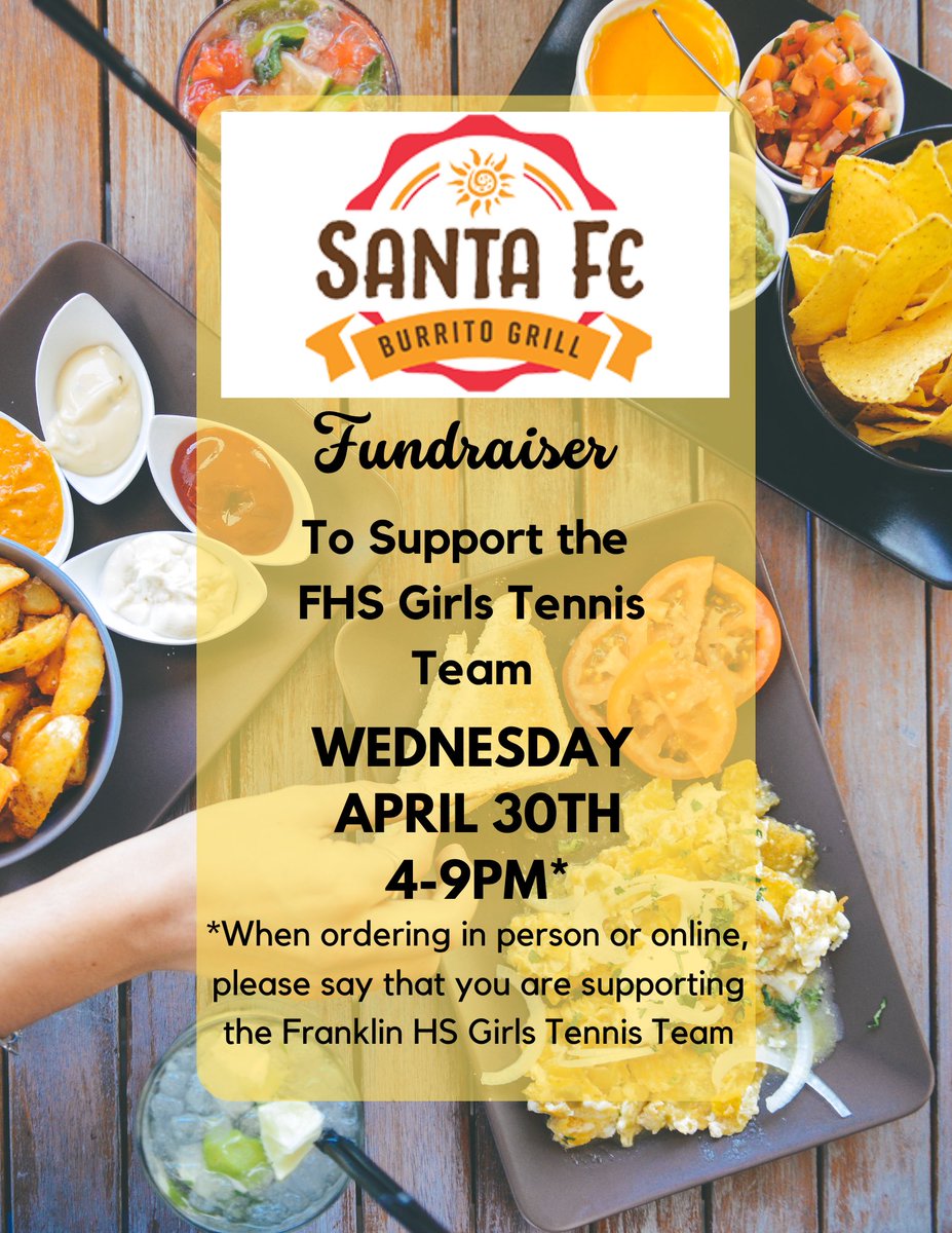 Here are your evening plans for April 30- you’re going to come out to see <a href="/fhs_gvtennis/">Franklin Girls Varsity Tennis</a> play Milford at home and then you’re heading to Santa Fe for a fundraiser to support <a href="/boosterstennis/">FHS Girls Tennis Boosters</a>! See you there! 🎾💙🩵🌮