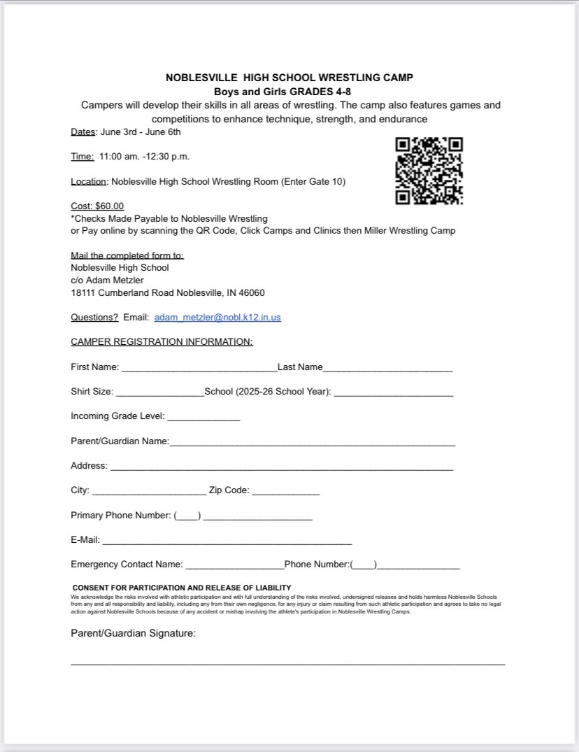 👇🏻👇🏻👇🏻Check out this Great opportunity for our Noblesville wrestling community!!! Miller 🤼‍♂️ BOOM!!!