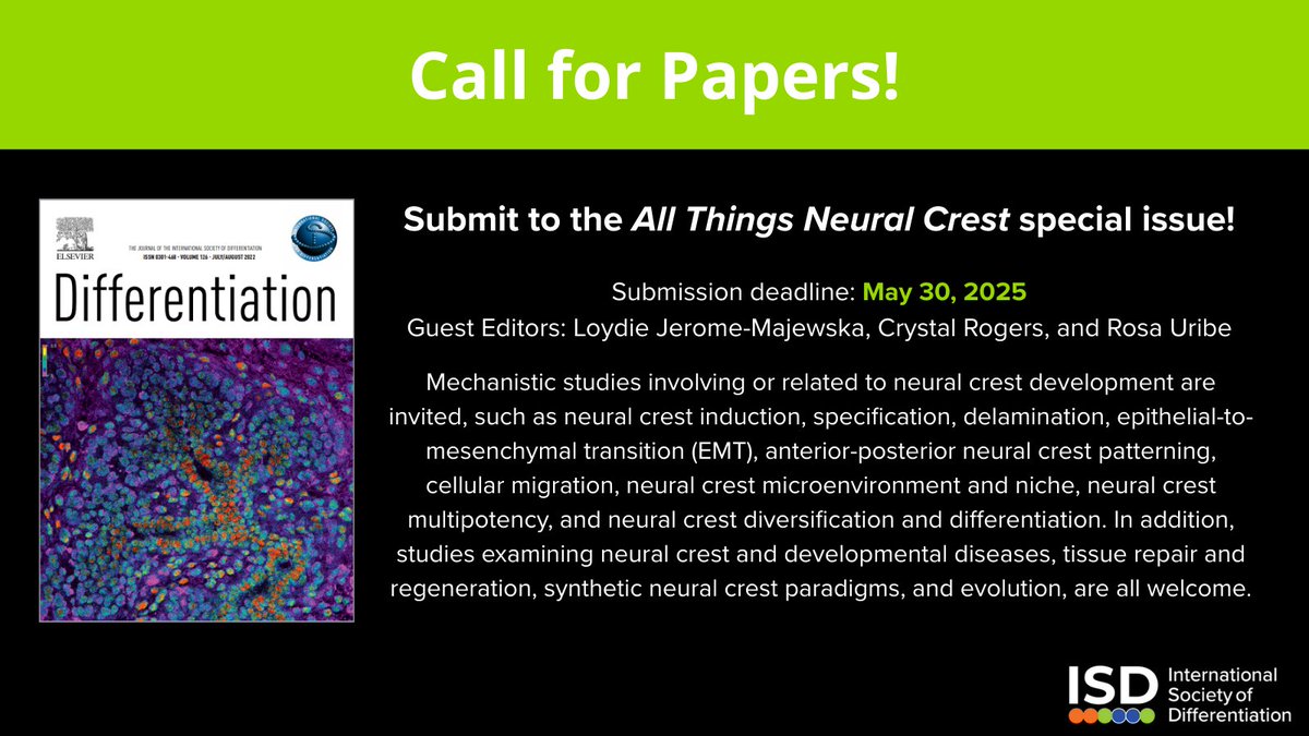 📢Call for papers: Submit to the "All Things Neural Crest" special issue by May 30: sciencedirect.com/special-issue/… <a href="/RogersLabUCD/">𝘿𝙧. 𝘾𝙧𝙮𝙨𝙩𝙖𝙡 𝙍𝙤𝙜𝙚𝙧𝙨 ≽(◕ ᴗ ◕)≼ 🐥🐸</a> <a href="/uribelabrice/">Rosa Uribe, PhD</a>
