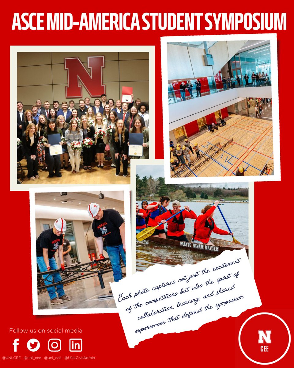 It has been three weeks since we hosted the ASCE Mid-America Student Symposium. UNL placed 2nd overall out of 17 schools at the 2025 MidAmerica Symposium! 🎉 👏 Congratulations to all our teams for their outstanding performance! 🏆 We are super proud of our Huskers family!