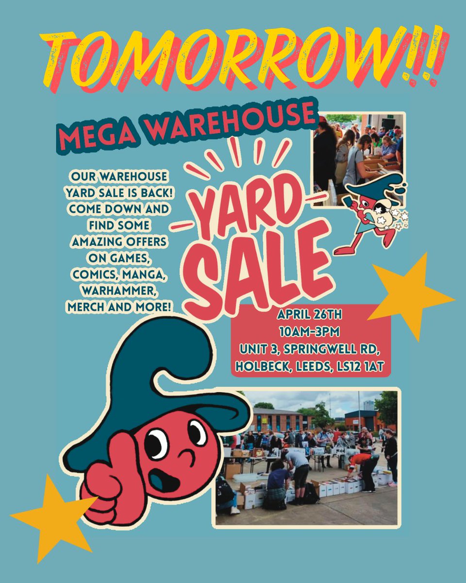 TOMORROW!

Join us from 10 am for our MEGA WAREHOUSE YARD SALE! Unit 3, Springwell Road, Leeds- see you there 💸

#leedsevents #eventsleeds