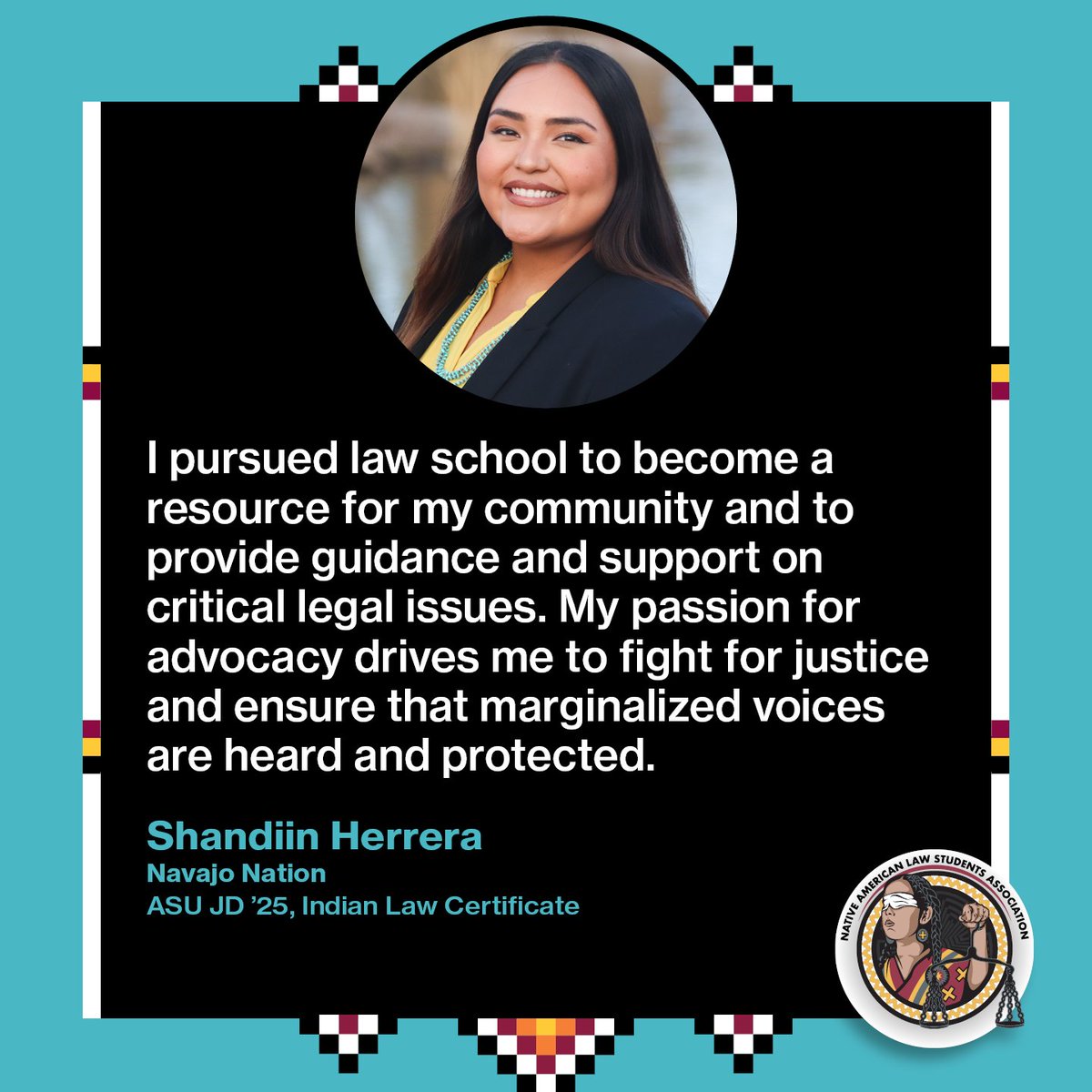 Congrats to Shandiin Herrera! 🎉 A Fall '24 Willard H. Pedrick Scholar &amp; Moot Court Elite 8 finalist! She led ASU NALSA, co-led <a href="/AZNtvVoteEP/">Arizona Native Vote Election Protection</a> &amp; served as assoc. editor for the Law Journal for Social Justice. She’s heading to practice Indian Law at <a href="/zwfirm/">Zwillinger Wulkan</a>—go Shandiin!