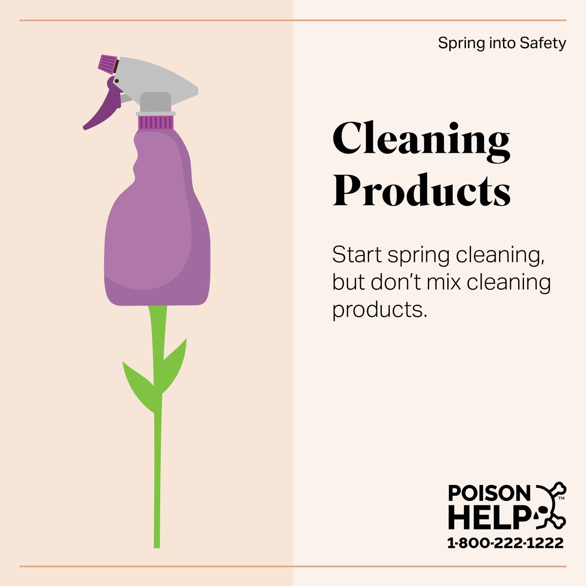 utahpoison's tweet image. Mixing cleaning products may create a harmful gas. Use one product at a time and follow the directions on the label. #SpringIntoSafety #PoisonHelp