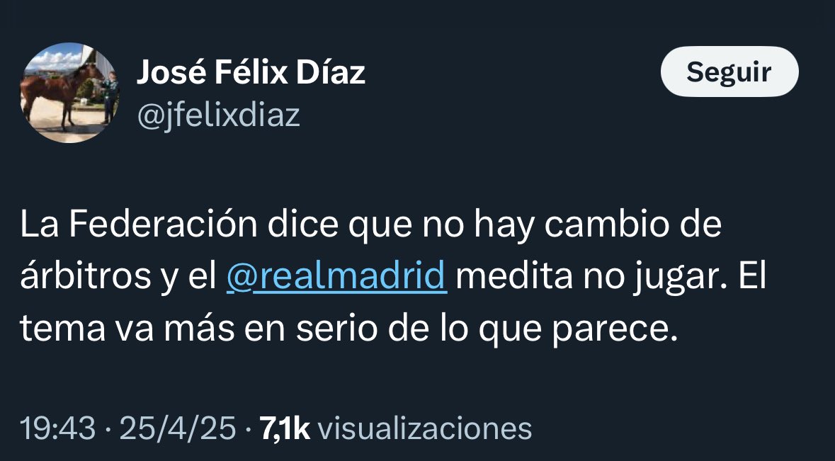 Eva_RMCF (@elchymou) on Twitter photo Pero q meditar !!!!
NO HAY Q JUGAR Y PUNTO.
Ante las amenazas, no puede haber normalidad.
Es la guerra y van a pecho descubierto contra nosotros.
Esto tiene q trascender al mundo entero y VER lo q están haciendo al REAL MADRID.
NI UN PASO ATRÁS!, <a href="/realmadrid/">Real Madrid C.F.</a> Pero q meditar !!!!
NO HAY Q JUGAR Y PUNTO.
Ante las amenazas, no puede haber normalidad.
Es la guerra y van a pecho descubierto contra nosotros.
Esto tiene q trascender al mundo entero y VER lo q están haciendo al REAL MADRID.
NI UN PASO ATRÁS!, <a href="/realmadrid/">Real Madrid C.F.</a>