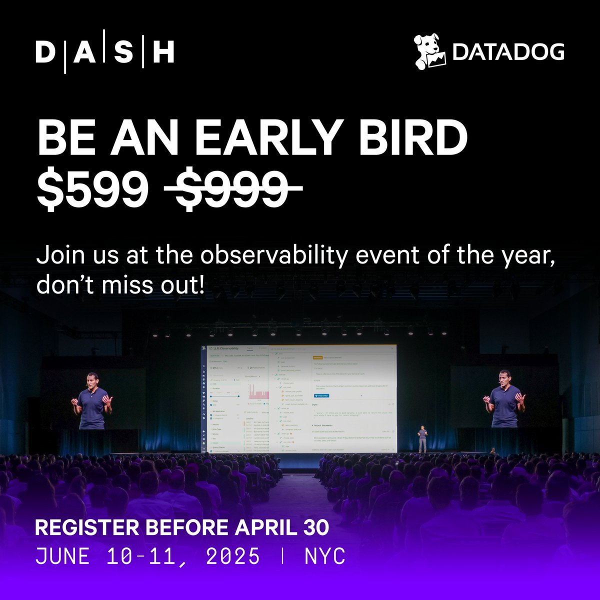 #DASH2025 brings together engineers focused on reliability, performance, and scale for two days of hands-on learning, real-world insights, and new connections!

Take advantage of Early Bird pricing and save $400! Limited time offer. Register now: dashcon.io