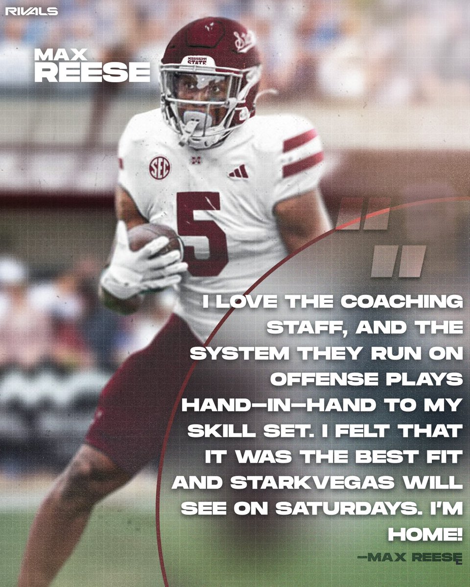 Max Reese, tight end from Eastern Michigan, has committed to Mississippi State. Last season, he recorded 27 receptions totaling 232 yards and scored two touchdowns.

#HailState