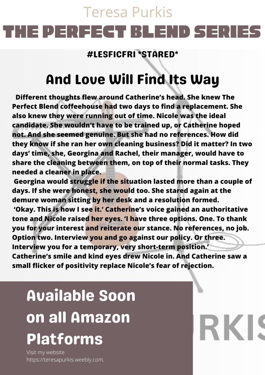 #LesFicFri theme is *STARED*

Snippet from “And Love Will Find Its Way”

Book 4 in The Perfect Blend series

Coming Soon

🌈📚 #lesfic #Sapphfic #SapphicBook #WLW 🌈💜