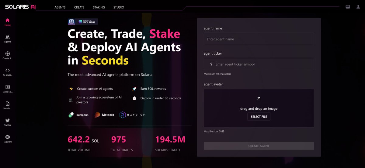 SolarisAI_fun's tweet photo. 👀 Sneak Peek: New Solaris AI Agent Launcher Is Almost Here.

Now You’ve Got @pumpdotfun, @MeteoraAG &amp; @RaydiumProtocol All in One Spot.

Rolling Out Soon. 🔥🔜 https://t.co/vJMAtyCzHy