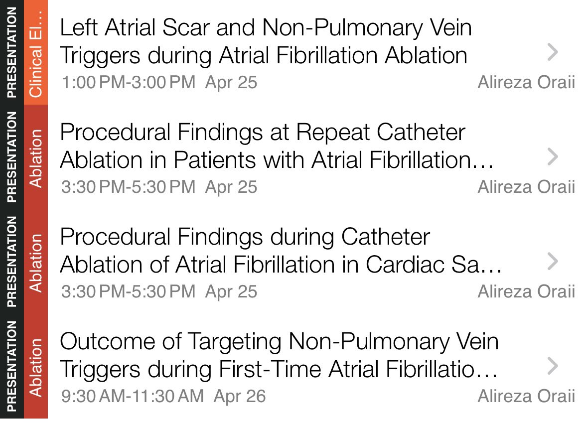 Alireza Oraii (@alirezaoraii) on Twitter photo #HRS2025 kick off <a href="/Medtronic/">Medtronic</a> Annual Fellows Course couldβt be better!
Happy to present posters on
πΈNon-PV triggers & #AF ablation outcomes
πΈLA scar & non-PV triggers in AF ablation
πΈRedo AF ablation in pts w #HCM
πΈAF ablation in pts w #amyloidosis
<a href="/PennEPFellows/">Penn Electrophysiology Fellowship</a> #EPeeps #HRS2025 kick off <a href="/Medtronic/">Medtronic</a> Annual Fellows Course couldβt be better!
Happy to present posters on
πΈNon-PV triggers & #AF ablation outcomes
πΈLA scar & non-PV triggers in AF ablation
πΈRedo AF ablation in pts w #HCM
πΈAF ablation in pts w #amyloidosis
<a href="/PennEPFellows/">Penn Electrophysiology Fellowship</a> #EPeeps