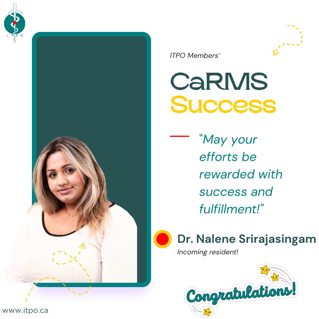 Huge congratulations to Dr. Nalene Srirajasingam for matching into Family Medicine!
Nalene’s dedication and perseverance have led to this amazing milestone, and we’re excited for this next step in her journey. 
#Matched2025 #CaRMSMatch #FamilyMedicine #ITPO #ITPSuccess