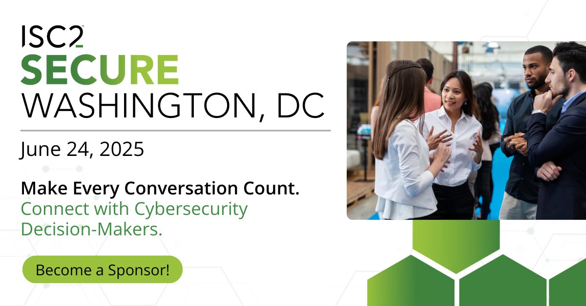 ISC2Events's tweet image. Position your organization at the forefront of #cybersecurity innovation! 

Sponsor ISC2 #SECUREDC and engage with public and private sector leaders. 85% of attendees are senior-level #cyber decision-makers!

Learn more: ow.ly/yEte50VB8e5
