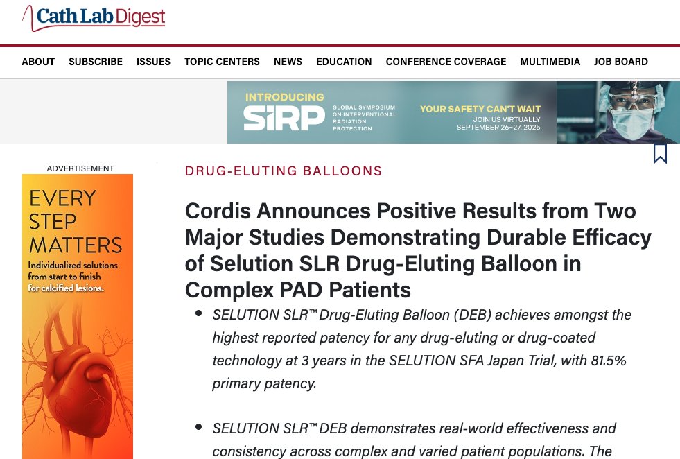 Cath Lab Digest (@cathlabdigest) on Twitter photo Two Major Studies Demonstrate Durable Efficacy of SELUTION SLR™ Drug-Eluting Balloon (Cordis) in Complex PAD Patients
More:
hubs.ly/Q03jTl6C0
#PAD <a href="/CordisCorp/">Cordis Corporation</a> #cardiotwitter #cardiox Two Major Studies Demonstrate Durable Efficacy of SELUTION SLR™ Drug-Eluting Balloon (Cordis) in Complex PAD Patients
More:
hubs.ly/Q03jTl6C0
#PAD <a href="/CordisCorp/">Cordis Corporation</a> #cardiotwitter #cardiox