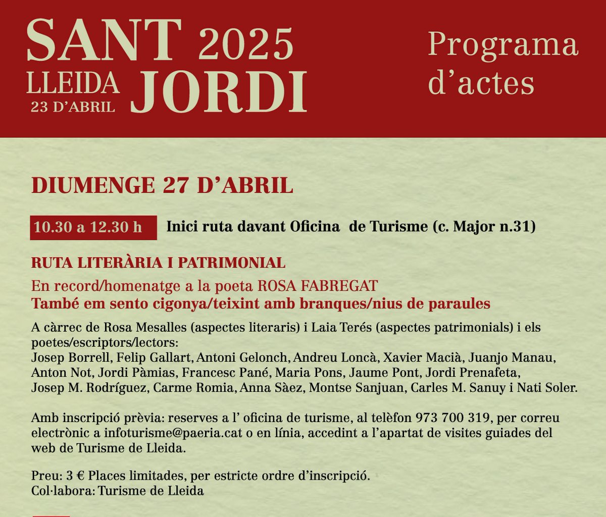 Diumenge els poetes de Lleida tornarem a homenatjar l'enyorada Rosa Fabregat posant veu a la seua poesia, i aquest cop ho farem en forma de ruta literària per sembrar la ciutat amb els seus versos! Us esperem a les 10.30 davant l'oficina de Turisme de Lleida. Entrades limitades!