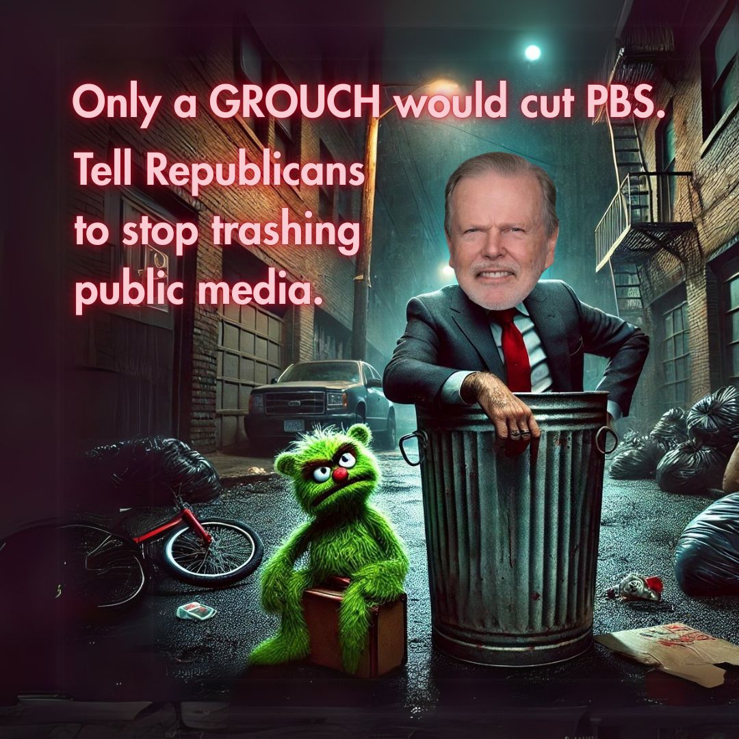 Instead of standing up for education and kids' programming that actually brings us together, Republicans cut funding from PBS in last week’s Senate budget. What kind of grouch does that??? #SavePBS #ncpol