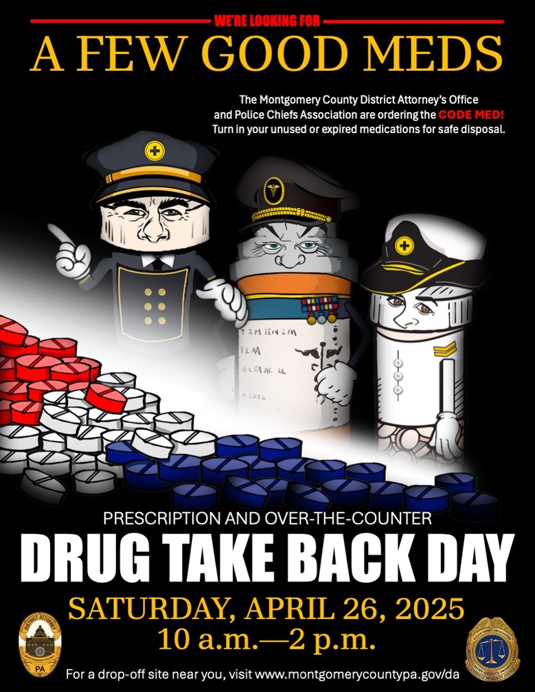 🚨 TOMORROW is Drug Take Back Day! 💊

As a reminder, you can drop off your unwanted/unused medications at 38 participating locations across Montgomery County!

To see the list of drop-off locations click this link: bit.ly/Drug-Take-Back…