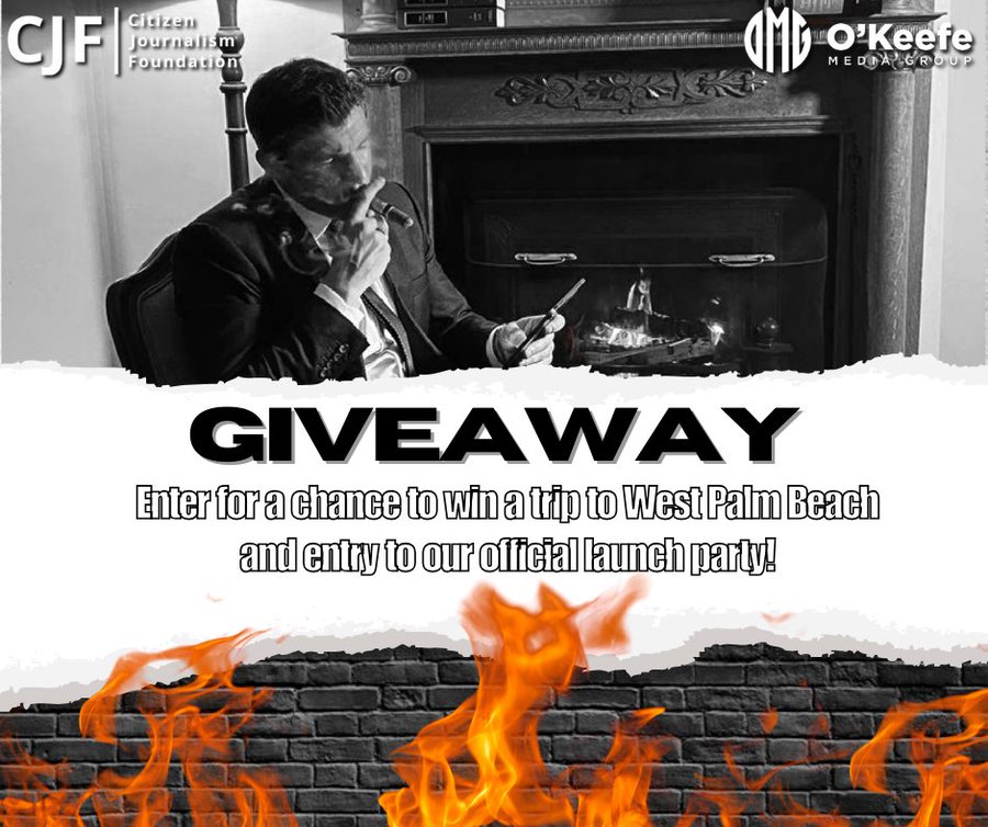 THERE'S STILL TIME: Win a FREE trip to OMG &amp; CJF’s Official Office Launch Party!

Airfare + Hotel + Entry to the Official Launch Party included, sponsored by Citizen Journalism Foundation (CJF)! 🛫🎉

Here’s how to enter:
- Follow <a href="/OKeefeMedia/">O’Keefe Media Group</a> and <a href="/JamesOKeefeIII/">James O'Keefe</a>
- Repost this
