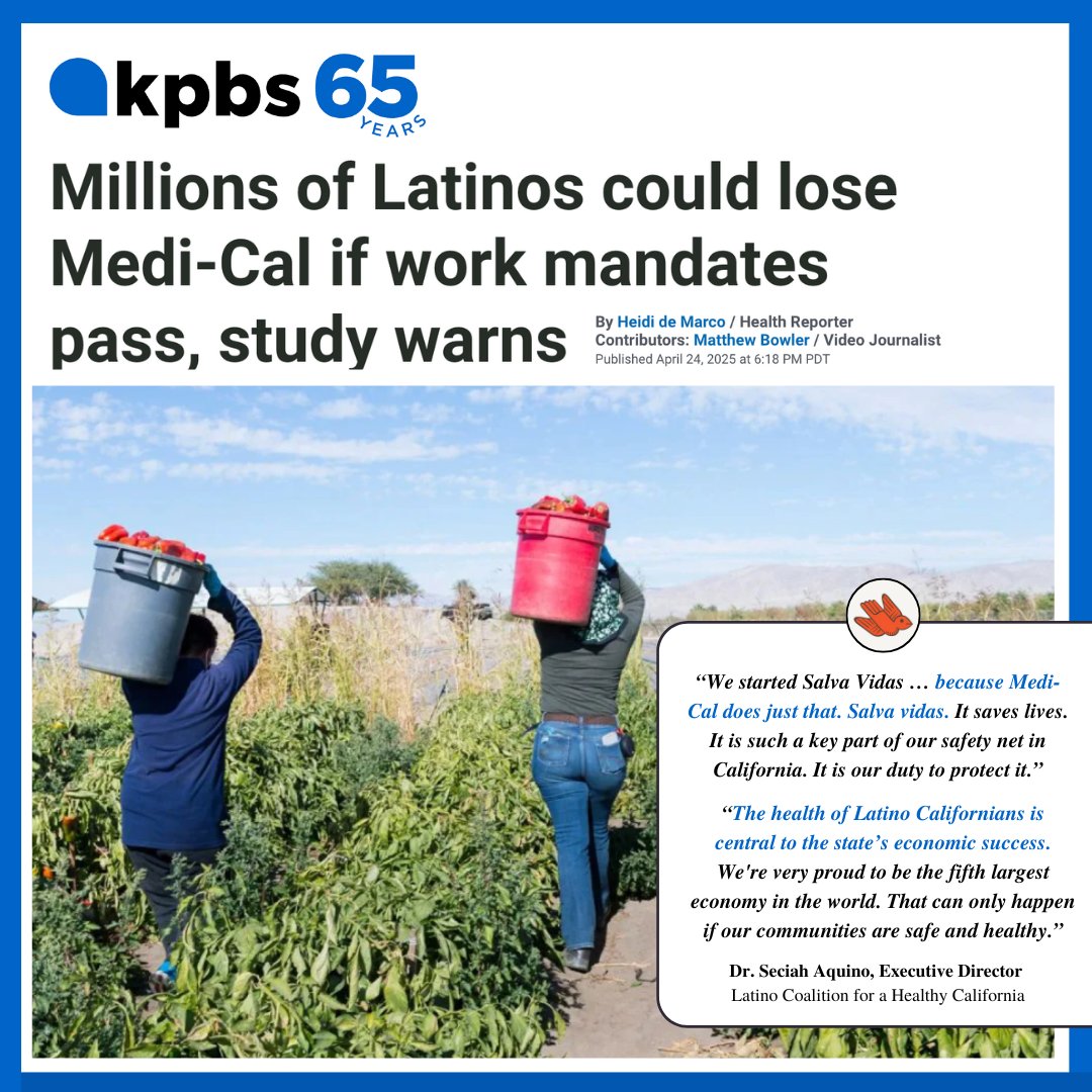 Latino Coalition for a Healthy California (@lchc_ca) on Twitter photo Medi-Cal is a lifeline for Latine communities—the very people who help power California’s economy. 💪🏽
“We're very proud to be the fifth largest economy in the world. That can only happen if our communities are safe and healthy.” — <a href="/DrSeciahAquino/">Dr. Seciah Aquino</a> Executive Director of LCHC.
📰 Medi-Cal is a lifeline for Latine communities—the very people who help power California’s economy. 💪🏽
“We're very proud to be the fifth largest economy in the world. That can only happen if our communities are safe and healthy.” — <a href="/DrSeciahAquino/">Dr. Seciah Aquino</a> Executive Director of LCHC.
đź“°
