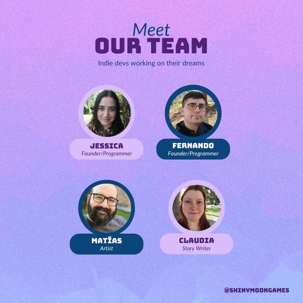 Get to know the people behind Shiny Moon Games. We're a small, dedicated team building games with heart, creativity, and purpose. Stay tuned!

#indiegamestudio #indiestudio #gamedevs