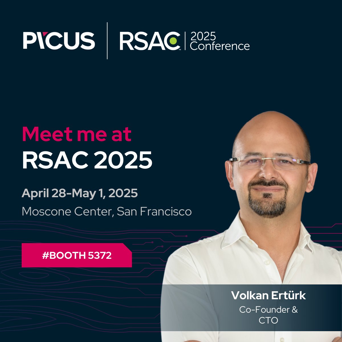 PicusSecurity's tweet image. Picus Co-Founder &amp;amp; CTO @volkanerturk will be at #RSAC2025.

Meet him at Booth #5372 to talk attack paths, validation, and real-world testing.
 📍 Moscone Center | 📅 April 28–May 1

 🔗 hubs.li/Q03j164K0

 #Cybersecurity #PicusSecurity #SecurityValidation