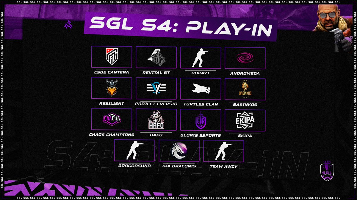 SGL (@eu_sgl) on Twitter photo SGL Season 4 is upon us, and the play-in starts today!
Here are the teams participating in the Play-In.
<a href="/csdeGG/">Club Stoic de Deportes Electrónicos (CSDE)</a> Cantera
REViTAL BLACKTRAiN
HOKAYT
<a href="/AndromedaGGEU/">Andromeda Gaming</a>
<a href="/resi_esports/">Resilient Esports</a>
<a href="/project_eversio/">Project EVERSIO 🇲🇹</a>
<a href="/TurTlesClan_/">TURTLES CLAN</a>
BABINKOS
Chaos Champions
HAFO
<a href="/gloris_esports/">Gloris eSports</a>
<a href="/ekipa_gg/">EKIPA</a>
GooGooSuno SGL Season 4 is upon us, and the play-in starts today!
Here are the teams participating in the Play-In.
<a href="/csdeGG/">Club Stoic de Deportes Electrónicos (CSDE)</a> Cantera
REViTAL BLACKTRAiN
HOKAYT
<a href="/AndromedaGGEU/">Andromeda Gaming</a>
<a href="/resi_esports/">Resilient Esports</a>
<a href="/project_eversio/">Project EVERSIO 🇲🇹</a>
<a href="/TurTlesClan_/">TURTLES CLAN</a>
BABINKOS
Chaos Champions
HAFO
<a href="/gloris_esports/">Gloris eSports</a>
<a href="/ekipa_gg/">EKIPA</a>
GooGooSuno