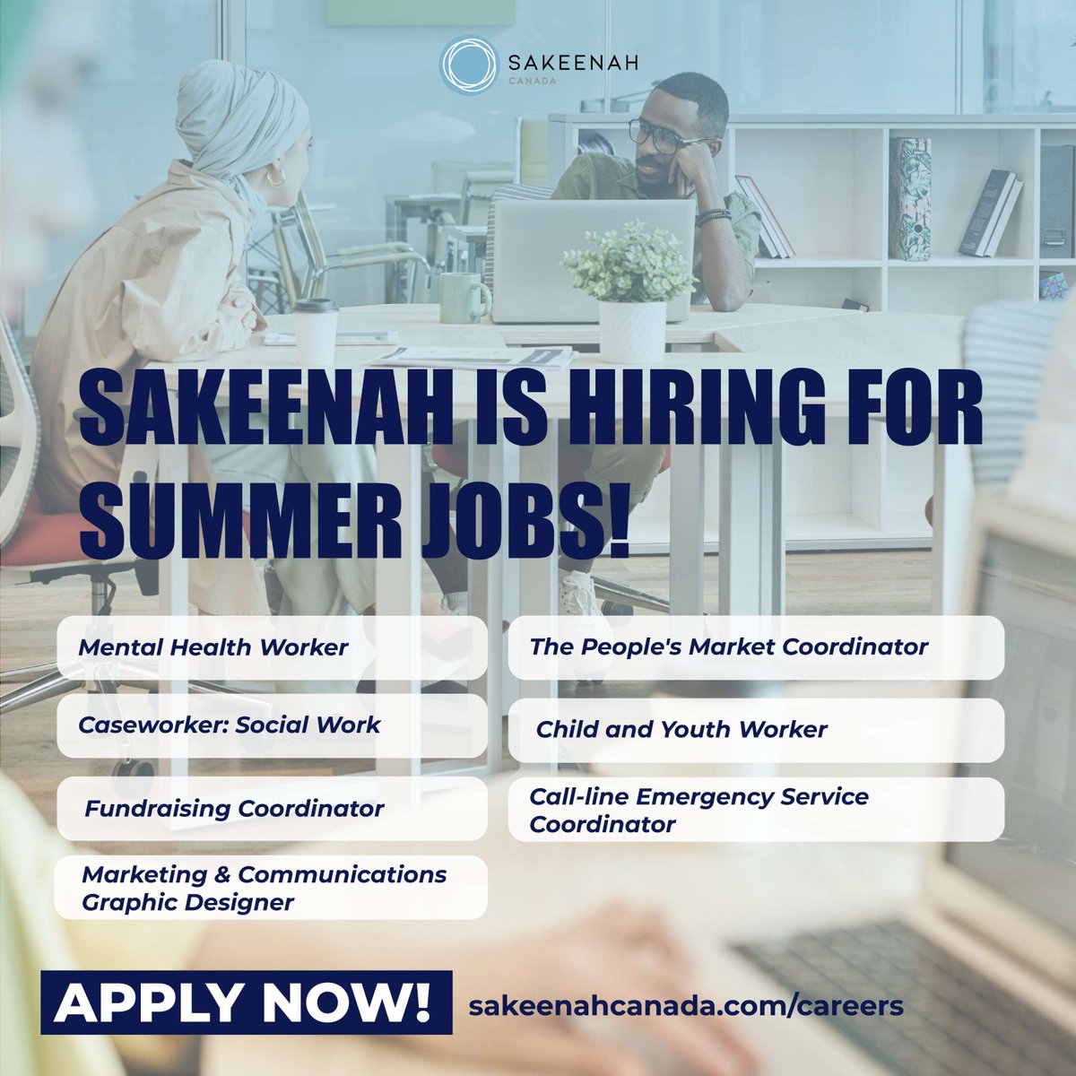 🌞 Ready to make a difference this summer? 

Sakeenah Canada is hiring for several summer positions across our programs! 

Join our team and be part of a mission that uplifts our community. 

⭐Apply today and help us create lasting impact at sakeenahcanada.com/careers
