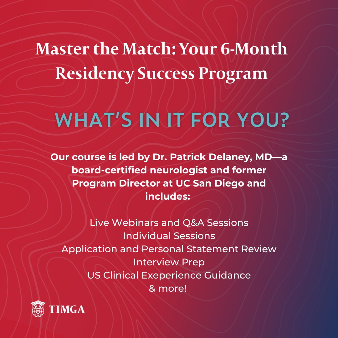 Ready to Master the Match in 2026?

📅 Don’t wait—secure your spot and take control of your future today.
🔗 timga.org/match-program/

#IMGSupport #ResidencyMatch #USMLEPrep #MedicalMentorship #TIMGA