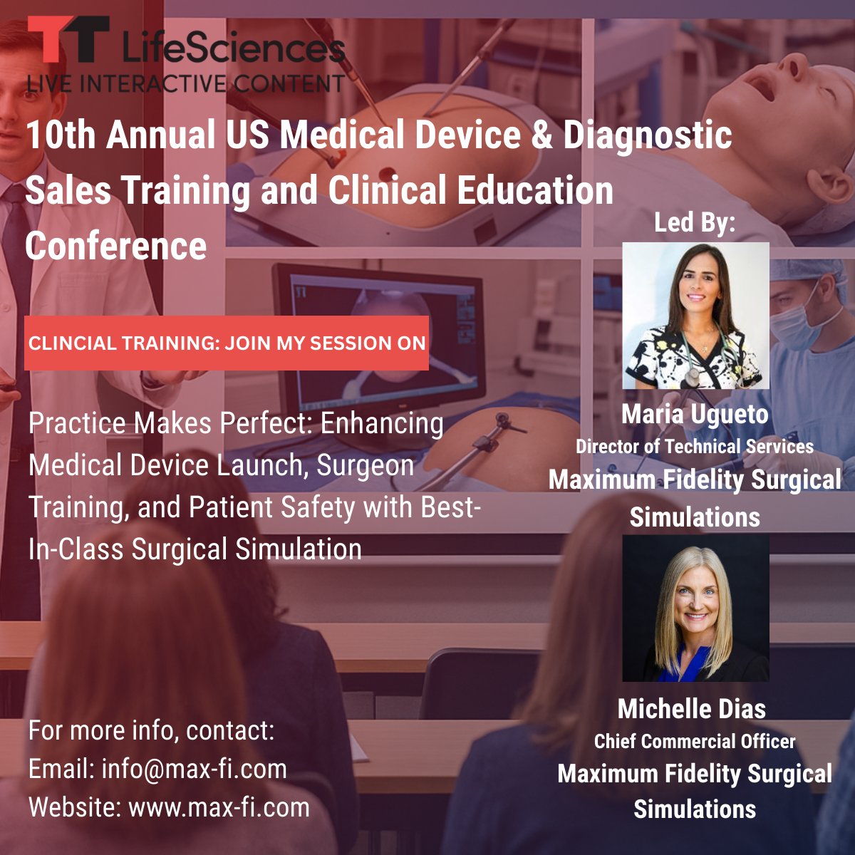 Maximum Fidelity Surgical Simulations (@maxfisurgical) on Twitter photo Excited to be speaking and sponsoring the TT Lifesciences 10th Annual Med Device & Diagnostic Clinical Ed Conference in Austin, Apr 28–30! 🎤
<a href="/MichelleDias01/">Michelle Dias</a> & @mjugueto will cover surgical training gaps + the power of surgical simulation tech.
Come say hi! #MedTech #Surgery Excited to be speaking and sponsoring the TT Lifesciences 10th Annual Med Device & Diagnostic Clinical Ed Conference in Austin, Apr 28–30! 🎤
<a href="/MichelleDias01/">Michelle Dias</a> & @mjugueto will cover surgical training gaps + the power of surgical simulation tech.
Come say hi! #MedTech #Surgery