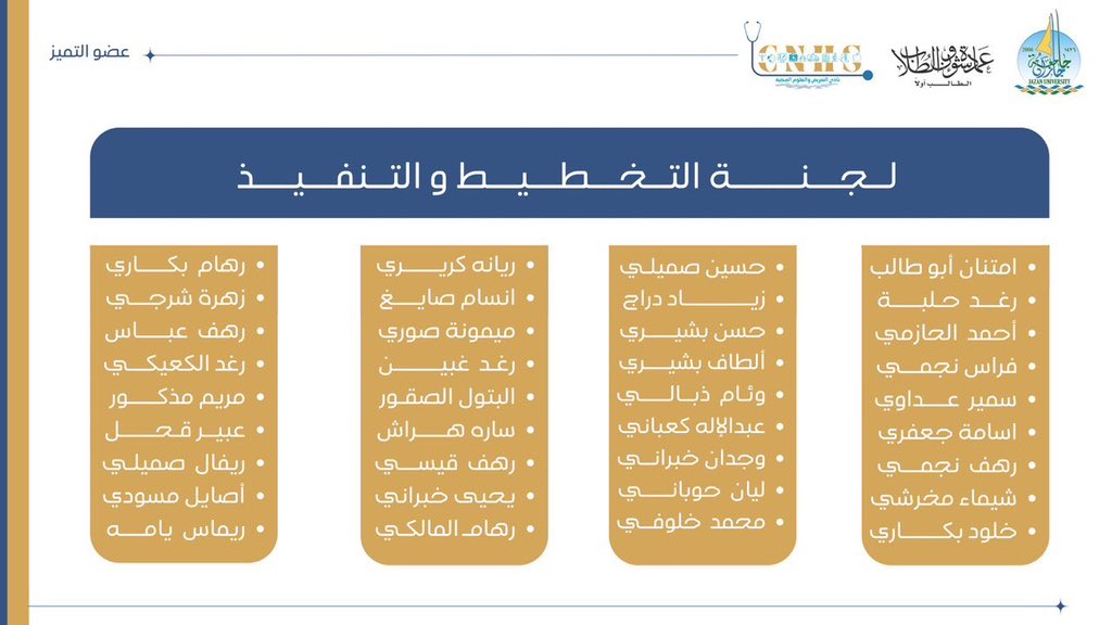 ✨ لأن العطاء يصنع الفرق، والتميز ثمرة الإخلاص والاجتهاد؛
يسر نادي التمريض والعلوم الصحية أن يظهر نخبة من أعضائه المميزين 🏅 
الذين كان لهم الأثر البارز في إنجاح أنشطة النادي خلال هذا العام.

شكرًا لكم على جهودكم الرائعة، فبكم نرتقي، وبعطائكم يستمر التميّز.

#جامعة_جازان