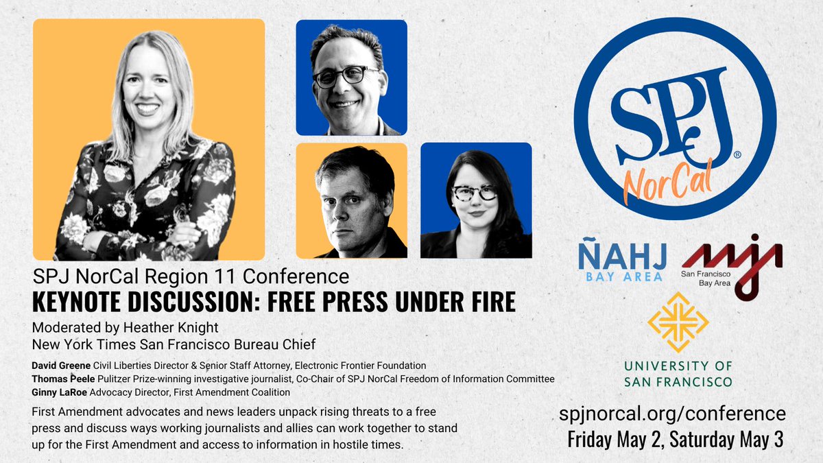 SPJ_NorCal's tweet image. The conference is one week from today! We&apos;ve got 15+ panels, 50+ panelists ready to lead hands-on training and important discussions you won&apos;t want to miss, including the keynote at @internetarchive. Check out the schedule here and get your tickets ASAP spjnorcal.org/conference/