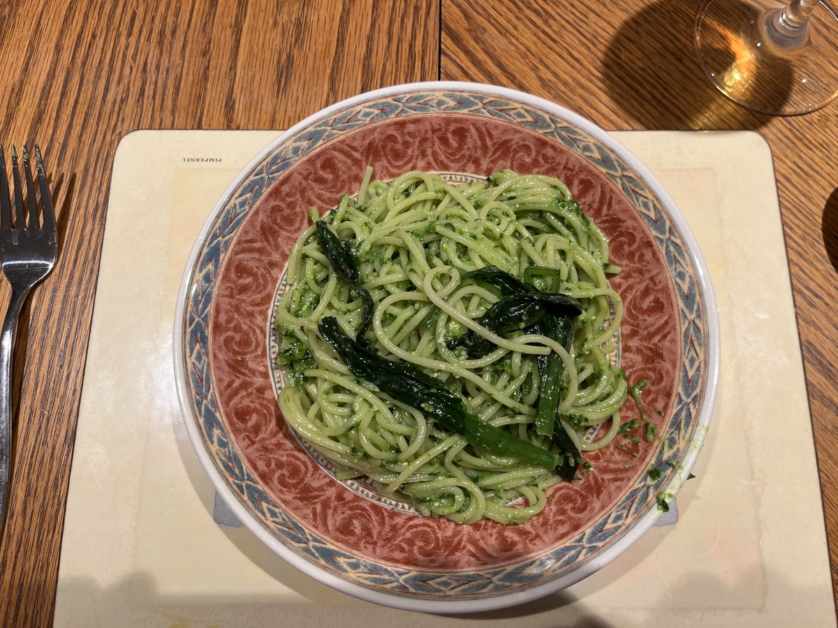Simple supper of spaghetti with wild garlic pesto freshly foraged from a secret location. Now I need beer and good music - time for the #AbingdonBeerFestival with #TheUndercovers.