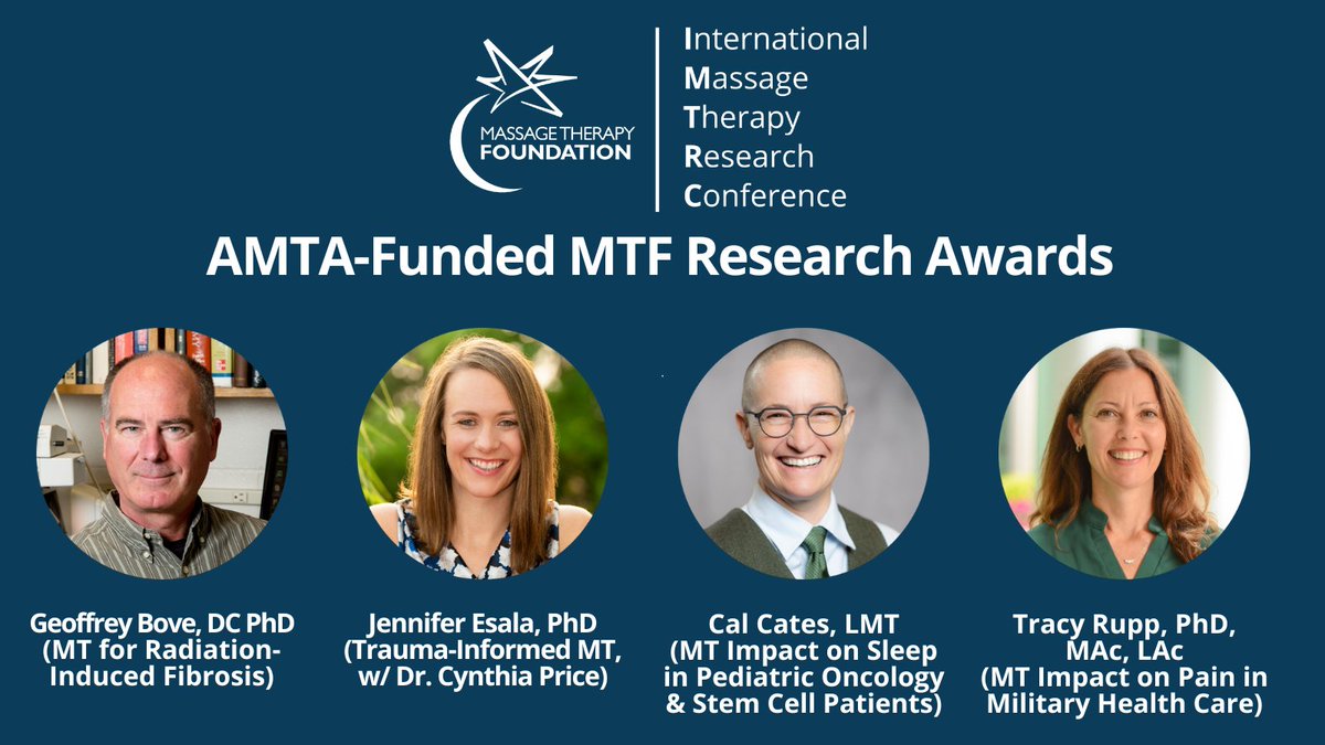 Deepest thanks to IMTRC 2025 Presenting Sponsor, <a href="/AMTAmassage/">AMTA</a>. Attendees can look forward to learning about 4 recent large AMTA-funded grants involving MT for Radiation-Induced Fibrosis, Trauma, Military, AND Pediatric Oncology.
Learn more: bit.ly/2025-IMTRC