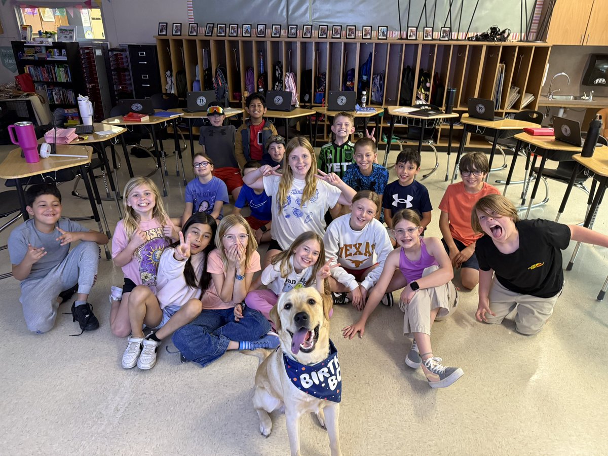 MsRowe6's tweet image. After weeks of hard work, my students got the ultimate reward — a visit from our favorite furry friend, Blaze! 🐾🎉 From belly rubs to birthday smiles 🐶, it was all tail wags and happy hearts. These kids earned every second of joy, and Blaze soaked up every snuggle! 💛✏️📚