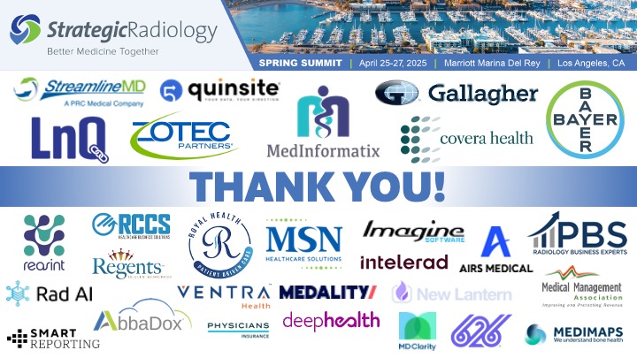 Strategic Radiology (@strategicrad) on Twitter photo We’re incredibly grateful to the vendors and industry partners who help make the 2025 Spring Summit in Marina del Rey possible.
Together, we’re building Better Medicine. Together. We’re incredibly grateful to the vendors and industry partners who help make the 2025 Spring Summit in Marina del Rey possible.
Together, we’re building Better Medicine. Together.