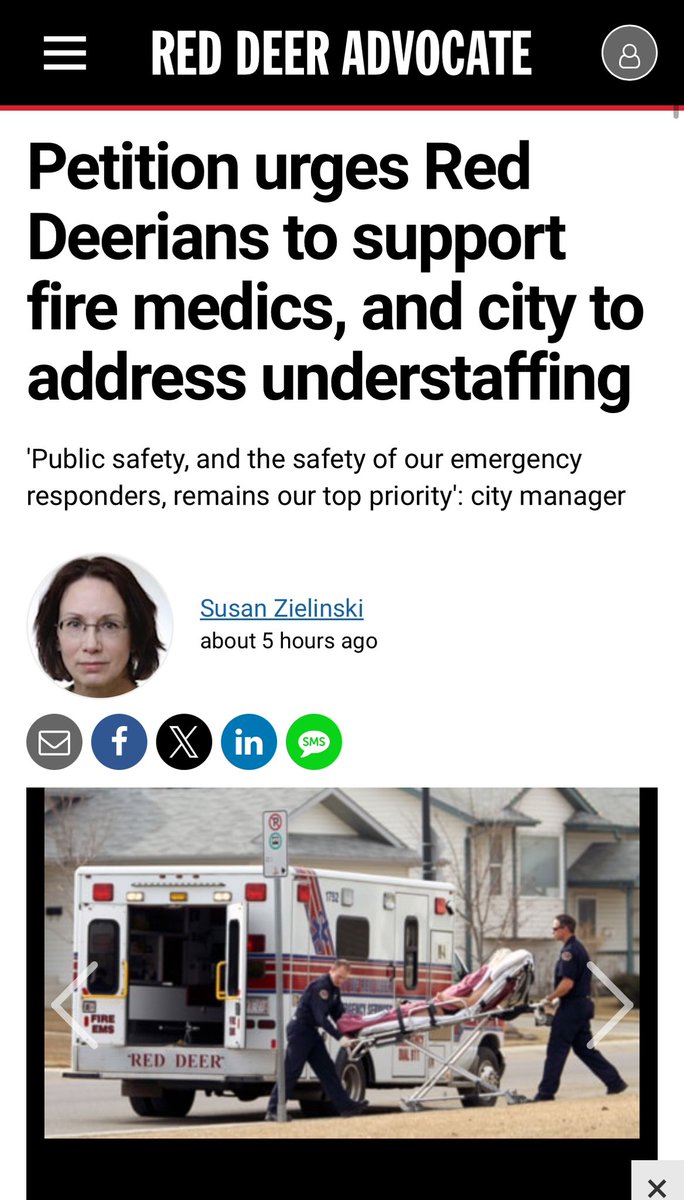 RedDeerFire's tweet photo. The City says public safety is its “top priority”… while continuing to support a staffing model that leaves fire trucks unsafely staffed and crews stretched dangerously thin.

In a new article by the Red Deer Advocate, City Manager Tara Lodewyk is quoted saying:
“Public safety, and the safety of our emergency responders, remains our top priority.”
Yet the City continues to stand behind a policy that routinely leaves frontline emergency vehicles short-staffed or shut down entirely.

The article highlights a growing petition calling on the City to fix this broken system and properly staff Red Deer Firemedics. We’re asking residents to read, share, and speak up—because actions speak louder than statements.

Our crews are doing everything they can and want to tools to do their job safely. It’s time the City did too.

#iaff #iaff1190 #iaff6thdistrict #apffpa #reddeerfirefighters #standwithfiremedics #publicsafetyfirst #reddeer