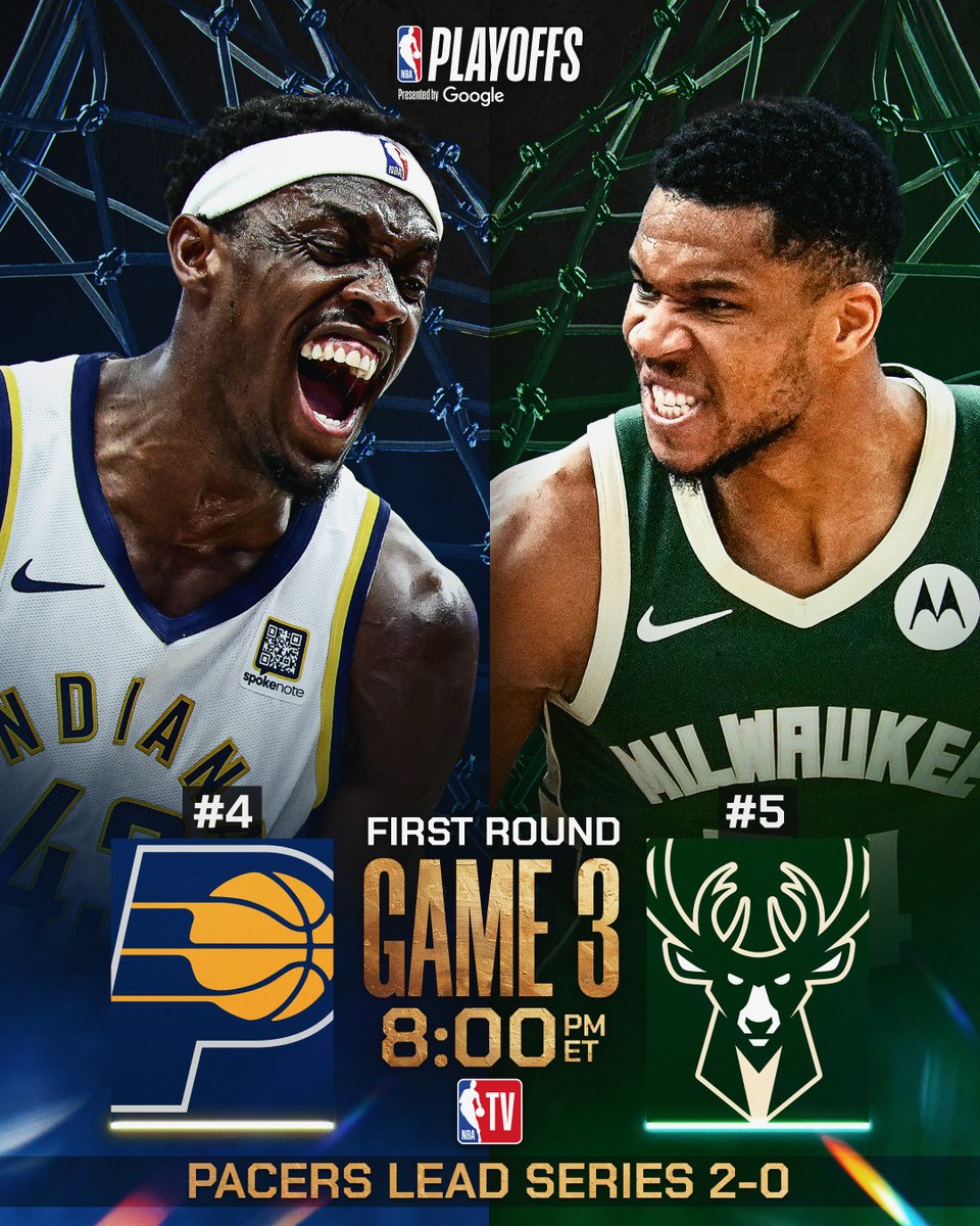 Siakam, Haliburton and Indiana aim for a commanding 3-0 lead.

Giannis, Lillard and Milwaukee look to protect home court.

Pacers/Bucks Game 3 tips at 8:00pm/et on NBA TV!