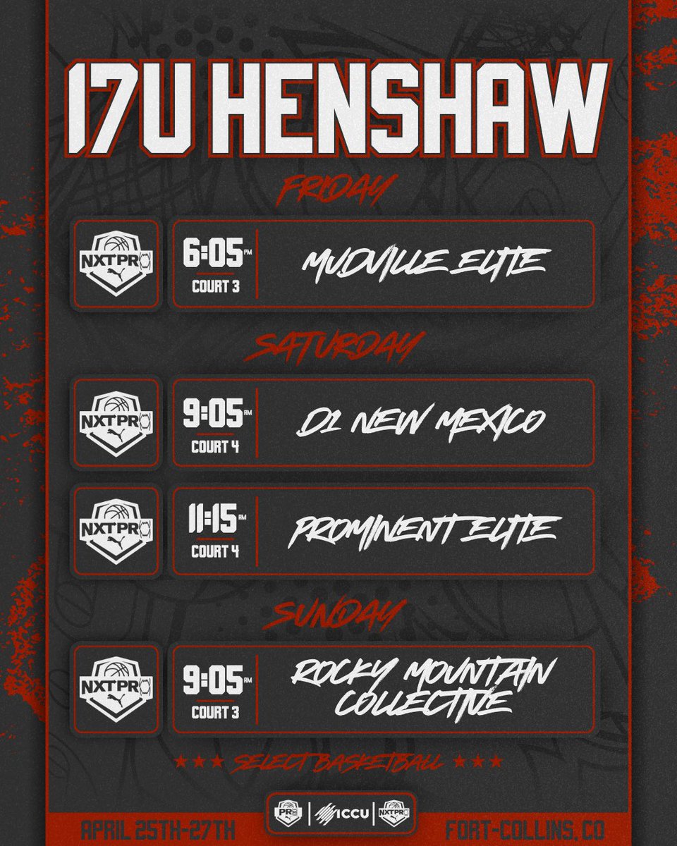 Here are the weekend schedules for our NXT 17U Teams!