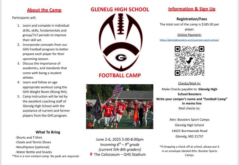 Rising 6-9th graders come out and get prepared for next season. Just over 1 month away!