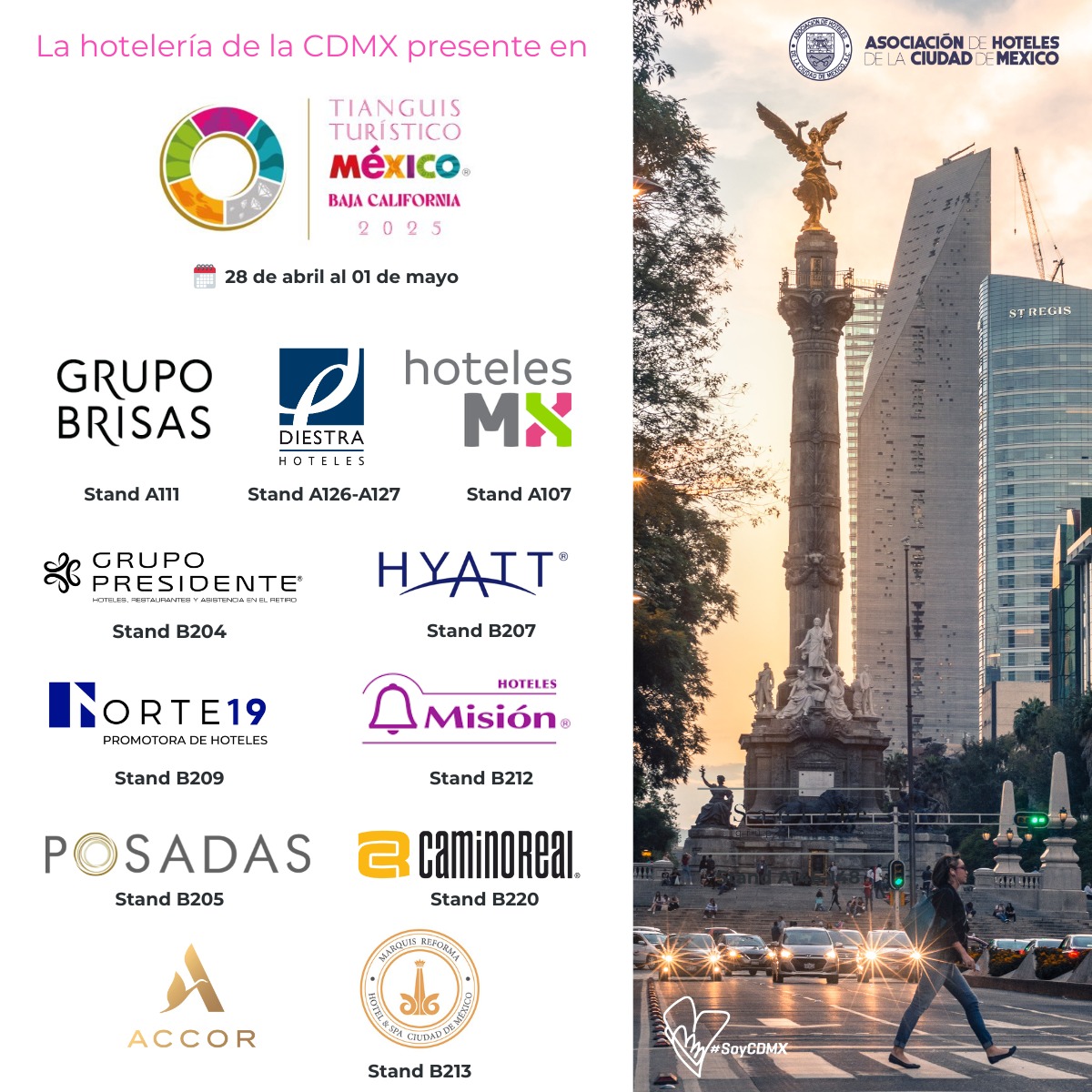 AsocHotelesCDMX's tweet photo. La Ciudad de México en la 49ª edición del Tianguis Turístico. Los hoteles de la CDMX se suman para fortalecer alianzas, promover el turismo y destacar nuestra industria
📆Del 28 de abril al 1 de mayo
#AsociacionHotelesCDMX #HotelesCDMX #TianguisTurístico2025 #HospitalidadMexicana https://t.co/81g9sygmEC