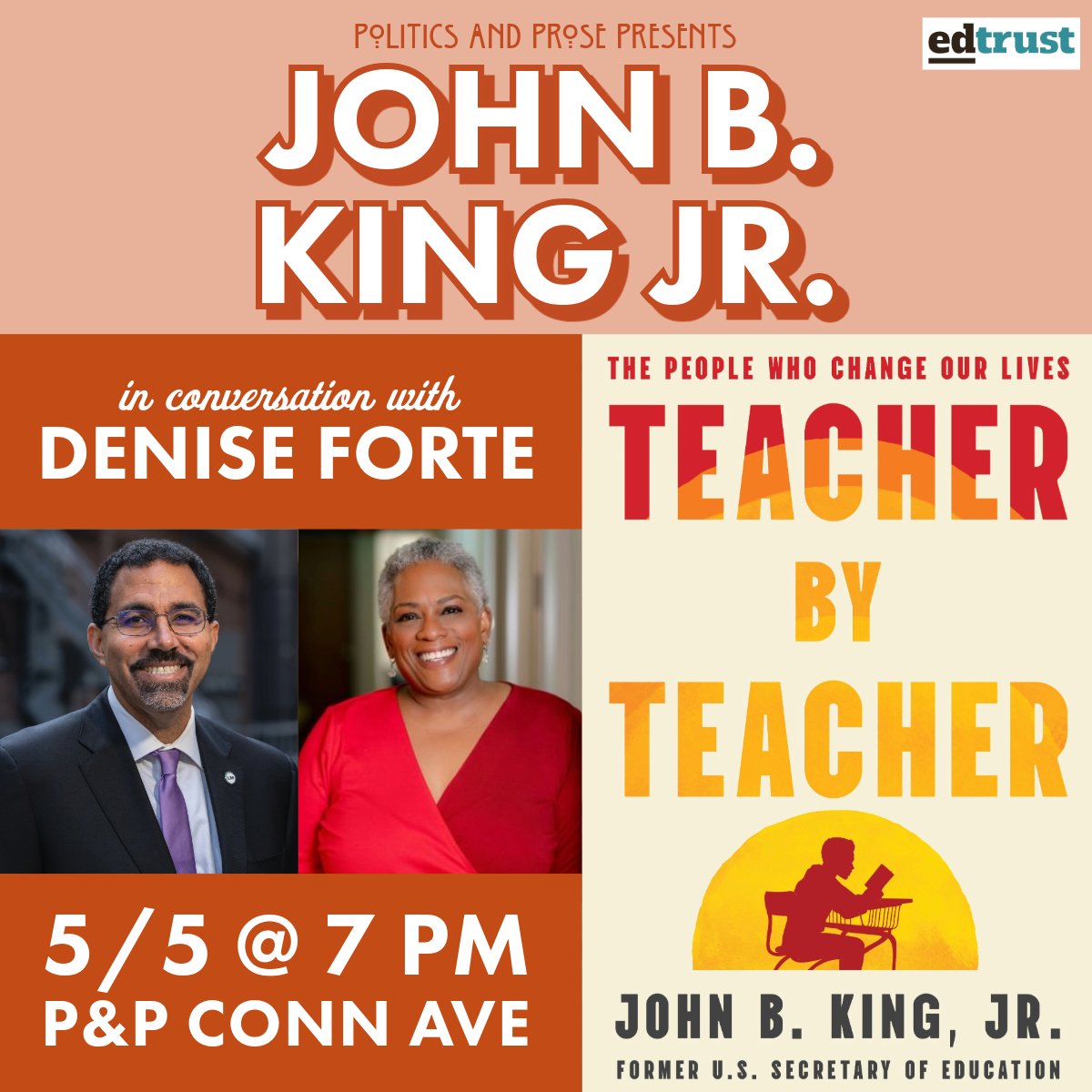 Join Dr. John B. King Jr., former U.S. Secretary of Ed., &amp; I for an inspiring evening as we discuss his new book, Teacher by Teacher: The People Who Change Our Lives. We'll explore the transformative power of educators in shaping the lives of students. edtru.st/3YKyqei