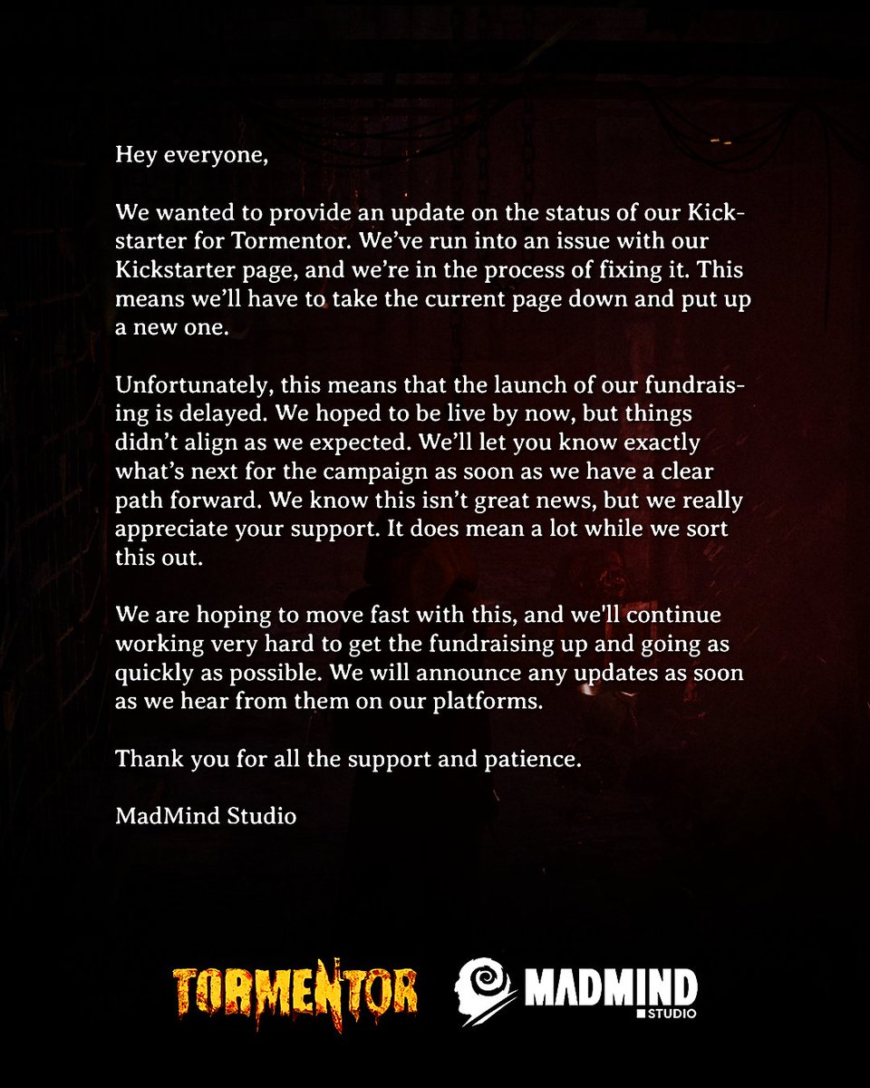 🔧 Update on TORMENTOR’s Kickstarter

We ran into an issue with the page and, unfortunately, need to relaunch. We're gutted, but we want to make it’s perfect for all of you who’ve been with us from day one.  

We're fixing things behind the scenes, and we'll be back with updates.