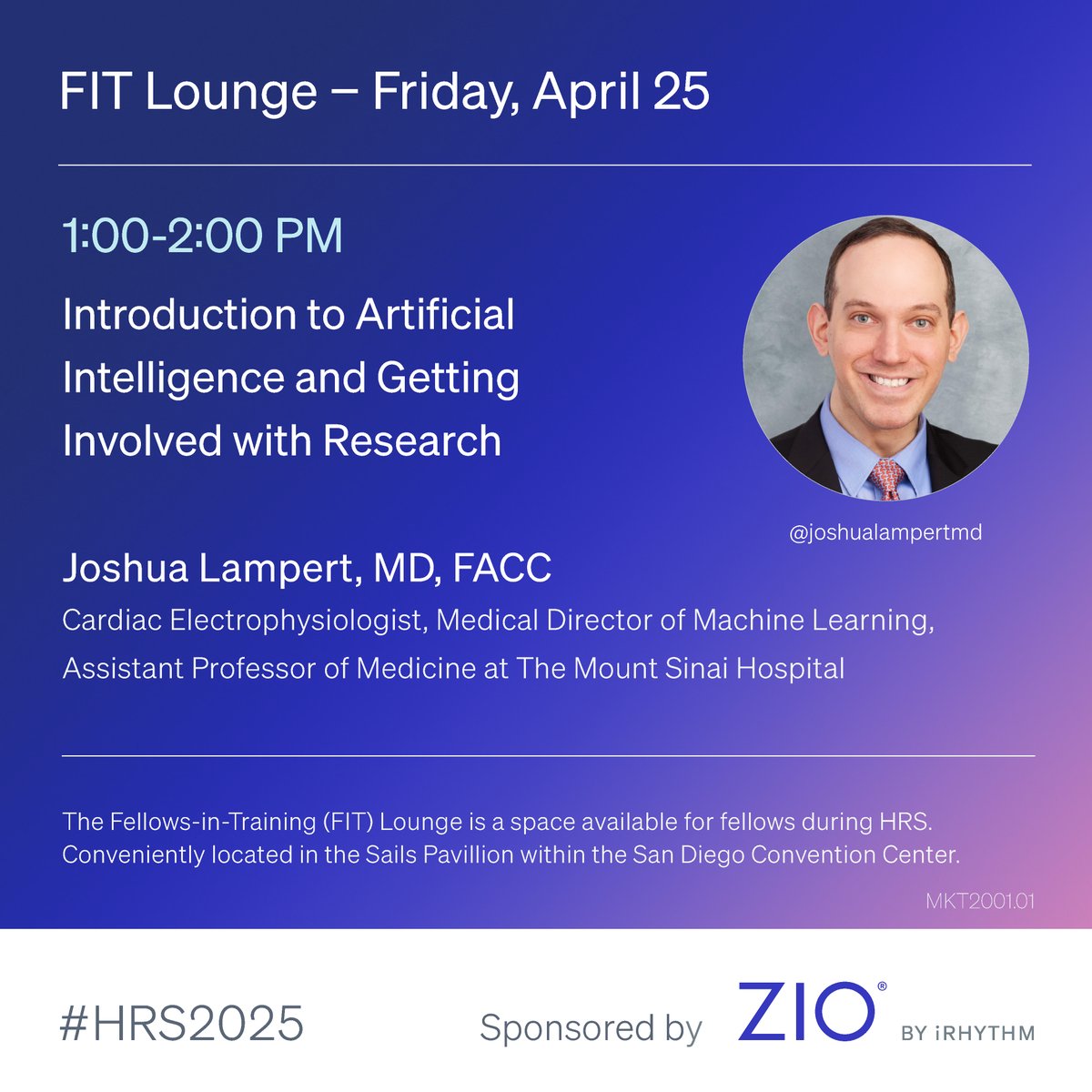 Join Dr. Joshua Lampert <a href="/joshualampertmd/">Joshua Lampert, MD</a> in the Fellows-in-Training Lounge this afternoon at 1:00 PM. #HRS2025 bit.ly/42bPHiU
