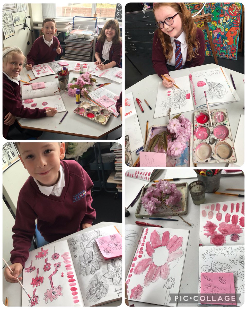 GomersalArt's tweet image. Year 3 were inspired by the botanical paintings created by Beatrix Potter. We collected pink cherry blossom and spent the morning drawing &amp;amp; painting in our #sketchbooks 
#primaryart #arted #ks2art #painting #artteacher