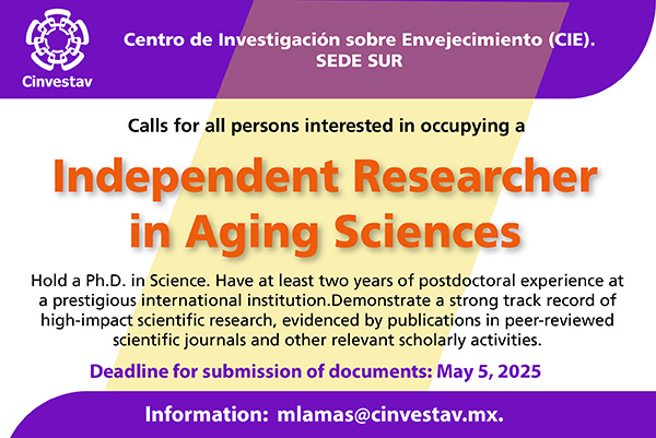Cinvestav (@cinvestav) on Twitter photo 🚨PLAZA DE INVESTIGACIÓN🚨
¿Te interesa postularte para una plaza en el Centro de Investigación para el Envejecimiento? Conoce los requisitos
📍 CIE, Sede Sur, Cinvestav
🗓️ 5 mayo
📨 mlamas@cinvestav.mx
🔗 cinves.mx/ZSh2tLhMh4 🚨PLAZA DE INVESTIGACIÓN🚨
¿Te interesa postularte para una plaza en el Centro de Investigación para el Envejecimiento? Conoce los requisitos
📍 CIE, Sede Sur, Cinvestav
🗓️ 5 mayo
📨 mlamas@cinvestav.mx
🔗 cinves.mx/ZSh2tLhMh4